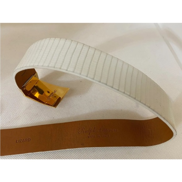 NEW RALPH LAUREN COLLECTION WHITE LIZARD BELT GOLD TURN-LUCK KELLY BUCKLE SZ S